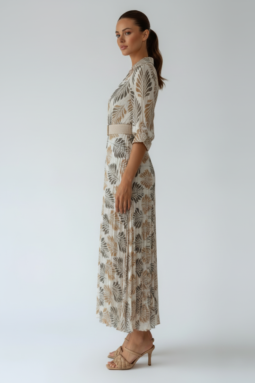 Patterned Maxi Dress with Elbow Length Sleeves