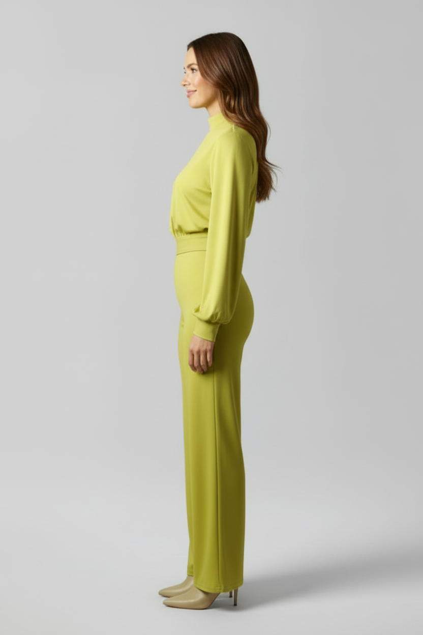 Women’s Half-Collar Jumpsuit with Wide-Leg Trousers