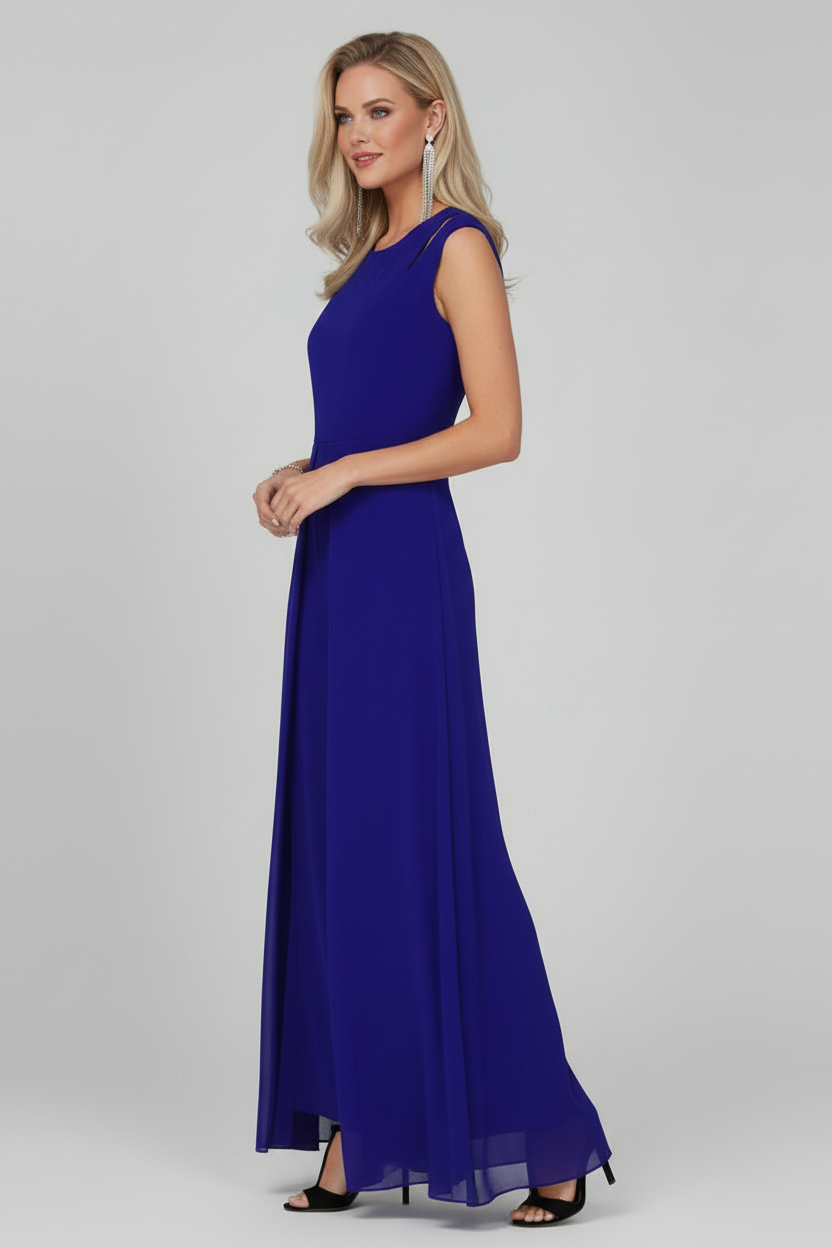 Sleeveless Wide Leg Jumpsuit with Round Neckline and Shaped Waist