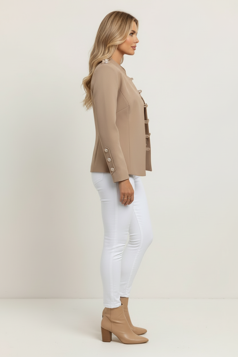 Women’s Short Blazer with Button Front and Side Pockets