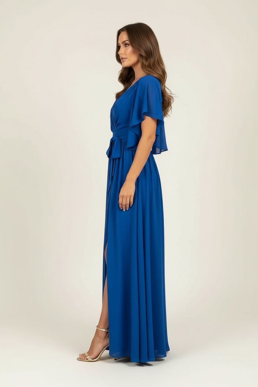 Wrap Waist Maxi Dress with Flutter Sleeves