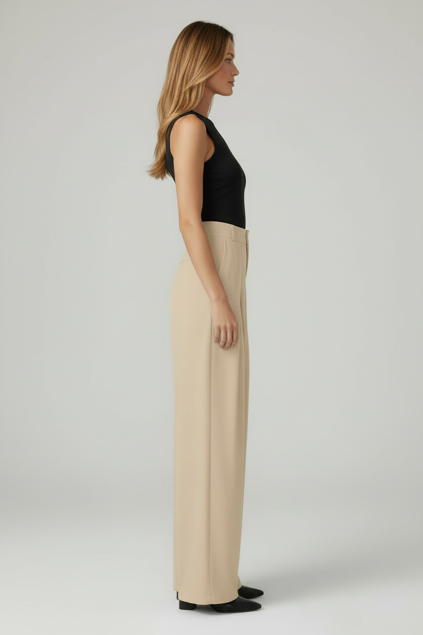 High Rise Wide Leg Trousers with Front Pleats