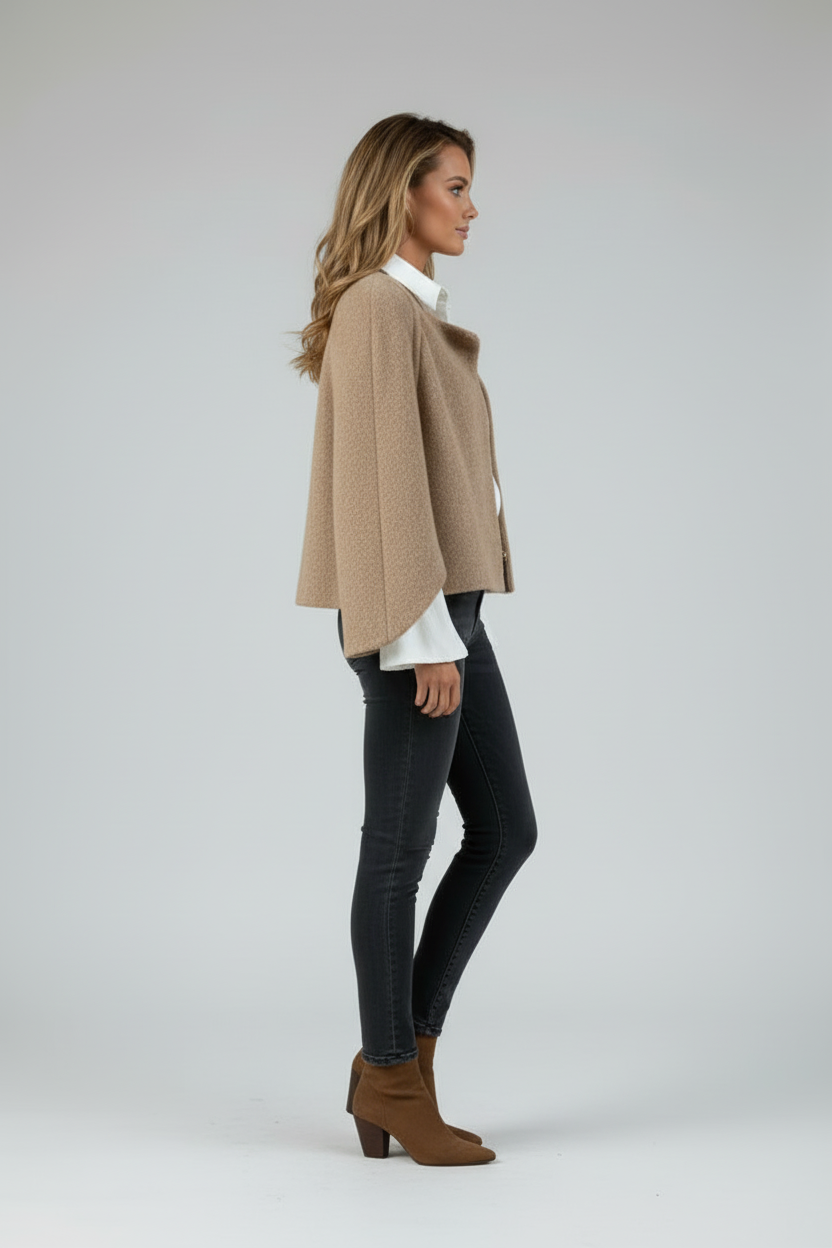Short Womens Jacket with Round Neckline and Button Front Fit