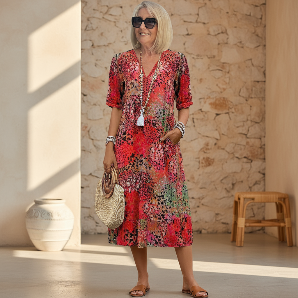 Vibrant Pattern Flowing Midi Dress
