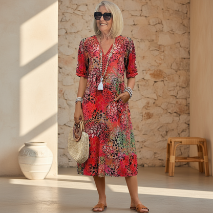 Vibrant Pattern Flowing Midi Dress