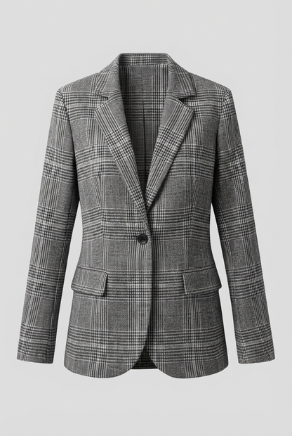 Checked Womens Blazer with Structured Shape and Button Front