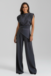 Asymmetric Neckline Wide Leg Jumpsuit with Fitted Waist