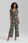Printed Wide Leg Jumpsuit with V Neckline and Short Sleeves