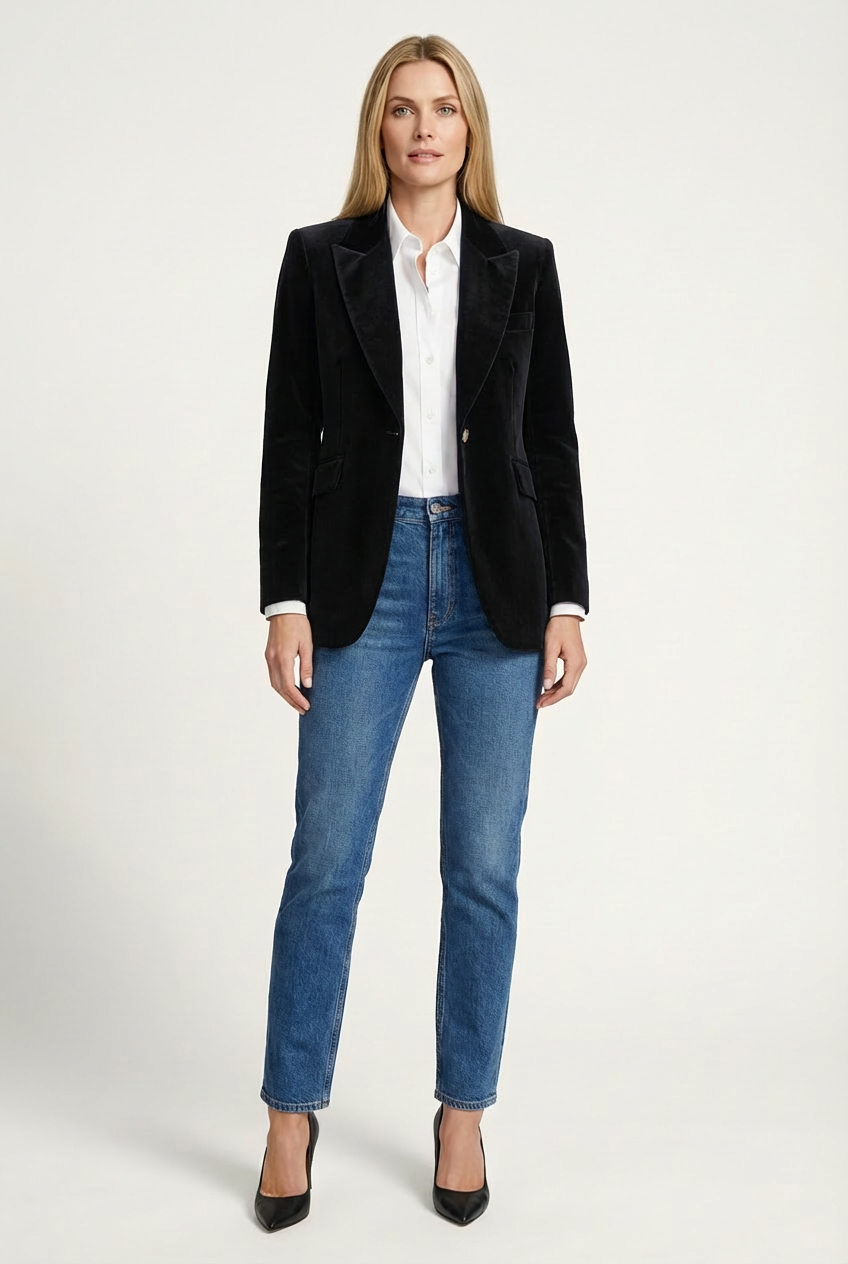 Structured Womens Blazer with Defined Lapels and Single Button