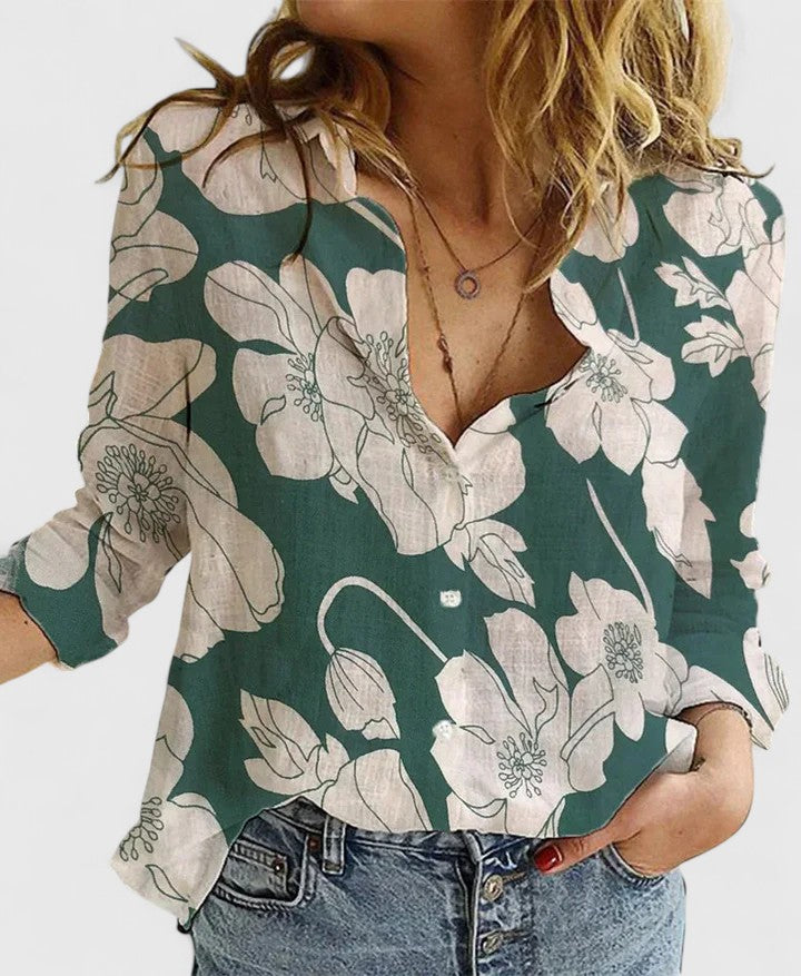 Lapel Collar Long Sleeve Button-Down Blouse