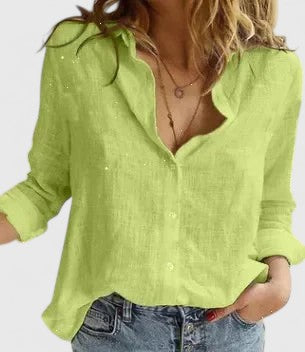 Lapel Collar Long Sleeve Button-Down Blouse