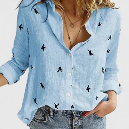 Lapel Collar Long Sleeve Button-Down Blouse