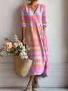 Colourful Striped V Neck Maxi Dress