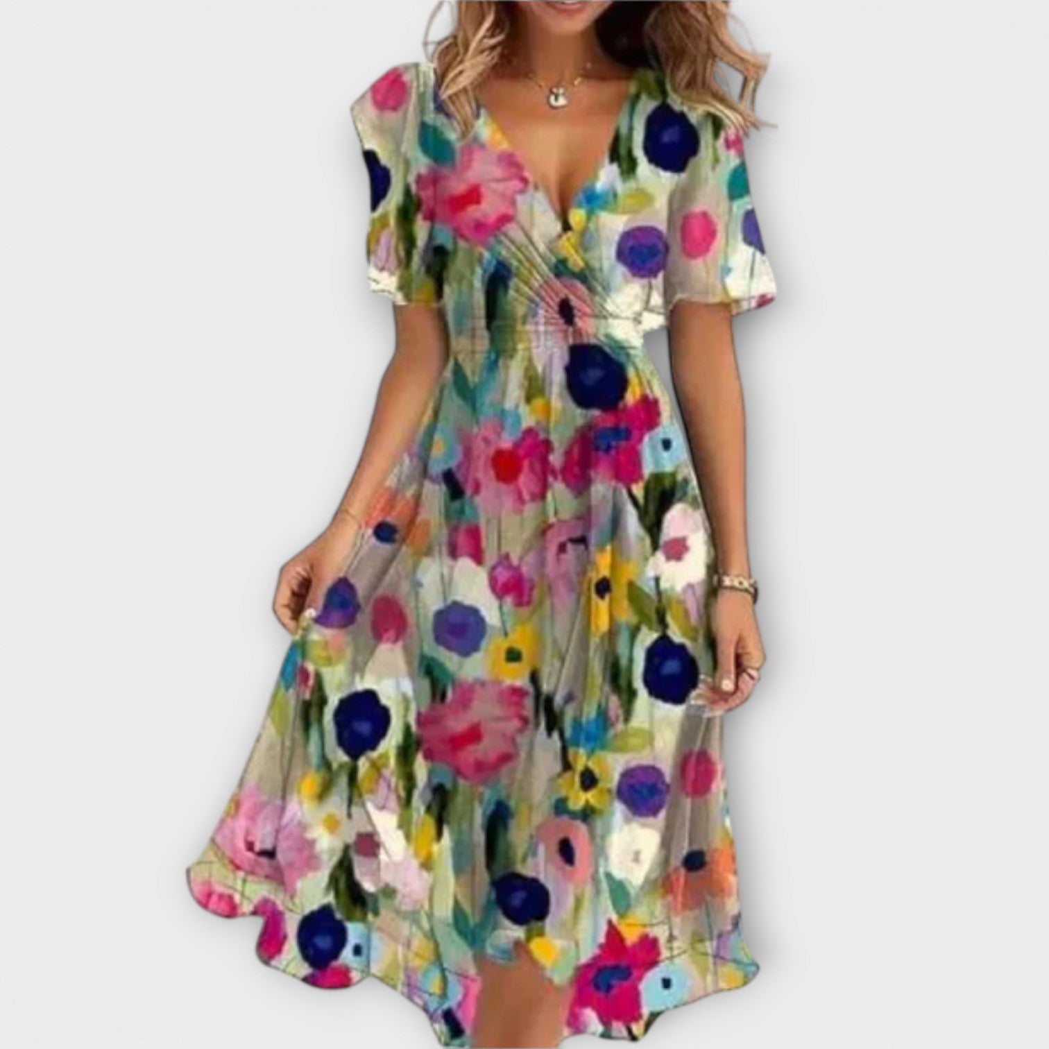 V Neck Elegant Midi Dress