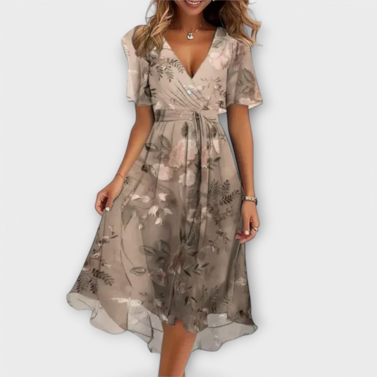 V Neck Elegant Midi Dress