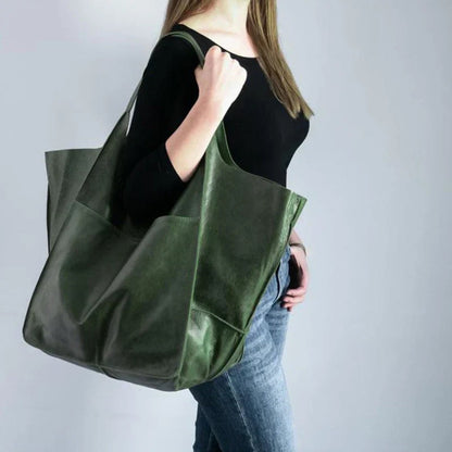Large Minimalist Shoulder Bag With Long Handles