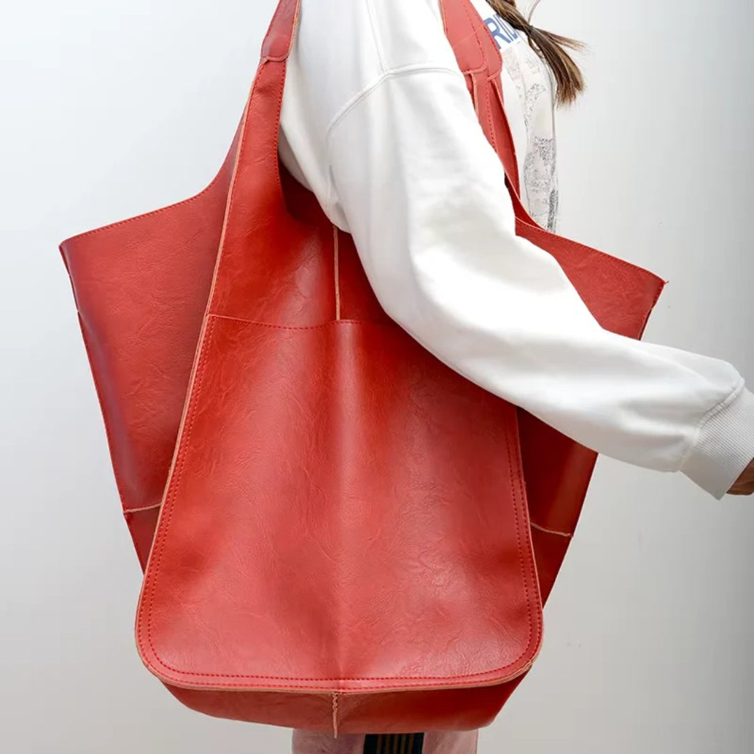 Large Minimalist Shoulder Bag With Long Handles