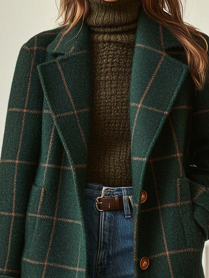 Women's Check Lapel Collar Coat