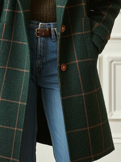 Women's Check Lapel Collar Coat