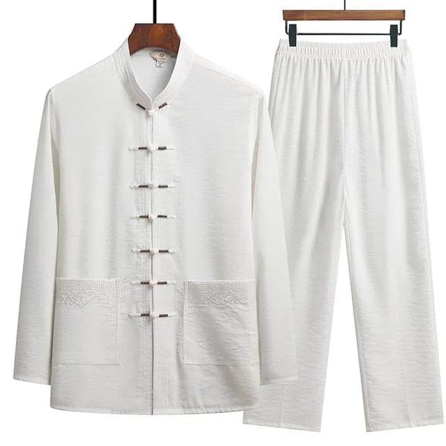 Oriental Style Linen Two-Piece Set With Mandarin Collar