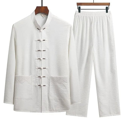Oriental Style Linen Two-Piece Set With Mandarin Collar