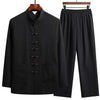 Oriental Style Linen Two-Piece Set With Mandarin Collar