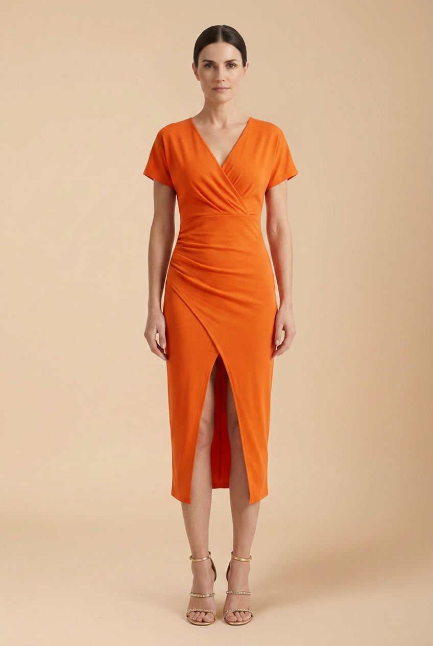 V Neck Midi Dress with Balanced Silhouette