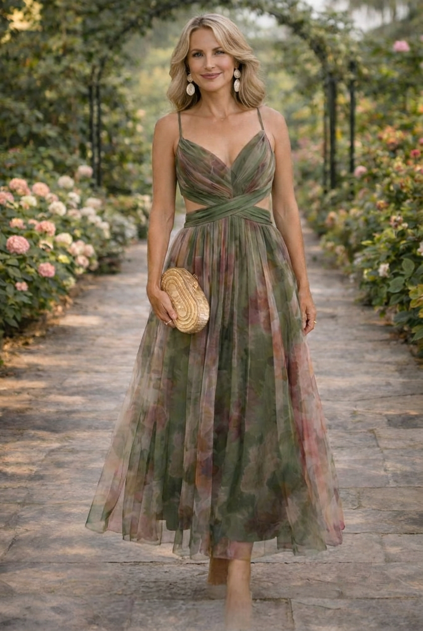Floral Print High Waist Maxi Dress With Crisscross Straps