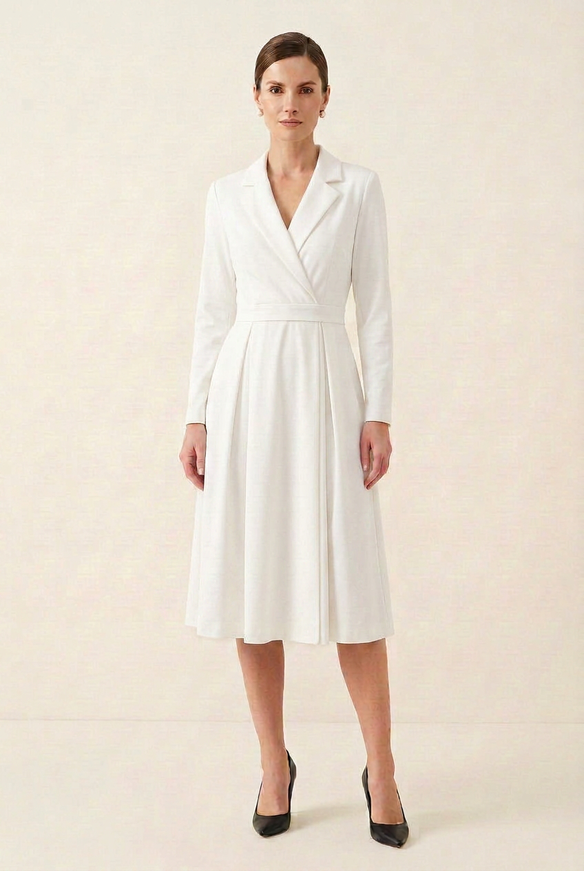 Long Sleeve Midi Dress with Lapel and Pockets