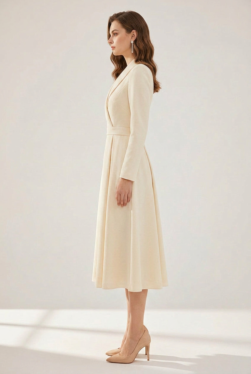 Long Sleeve Midi Dress with Lapel and Pockets