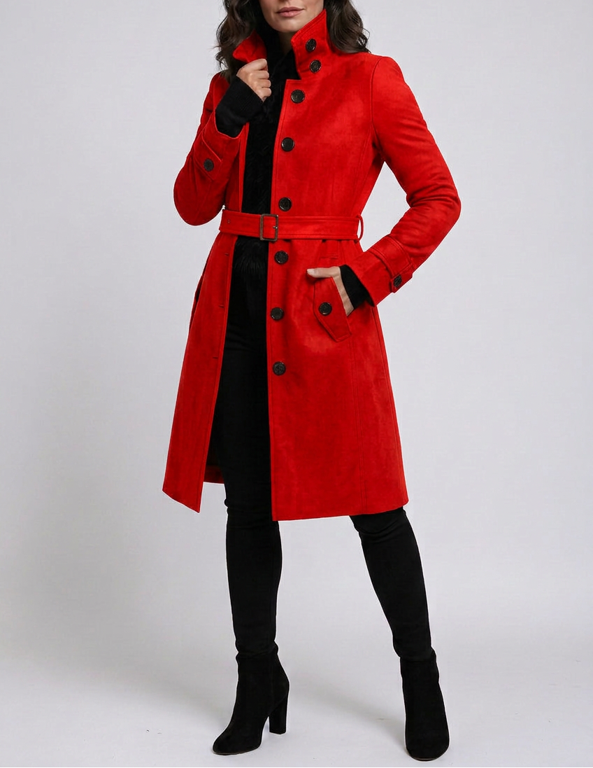 Women's Stand Collar Button-Up Longline Coat