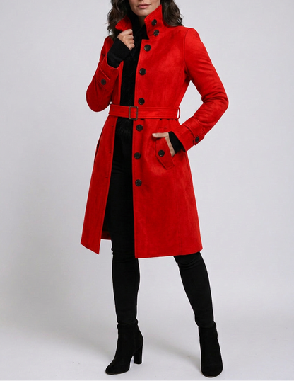 Women's Stand Collar Button-Up Longline Coat