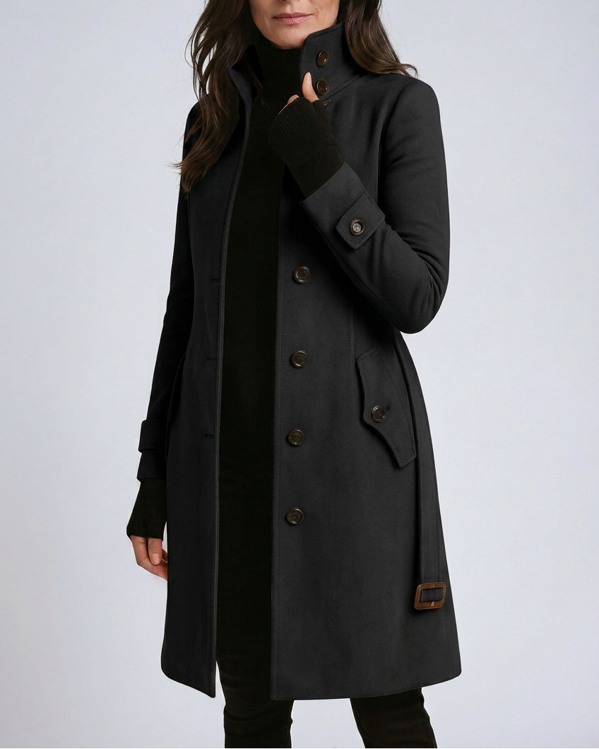 Women's Stand Collar Button-Up Longline Coat
