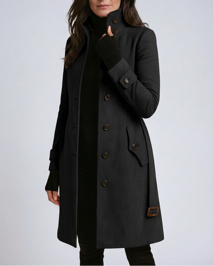 Women's Stand Collar Button-Up Longline Coat
