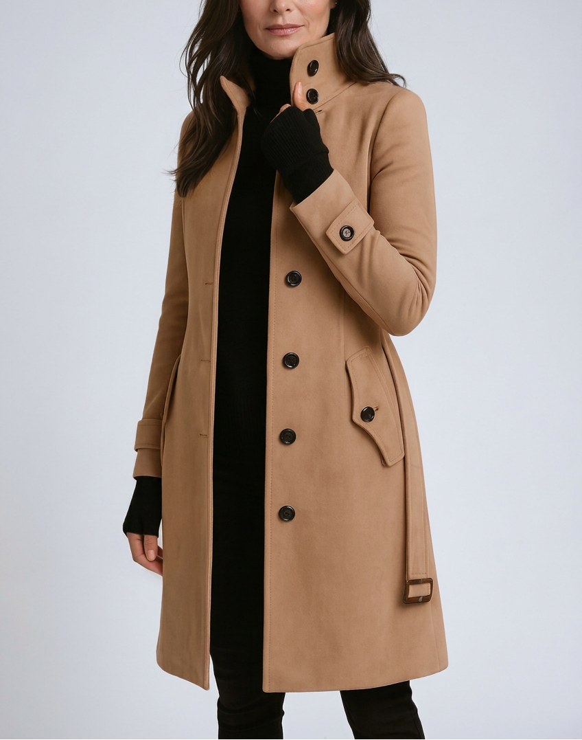 Women's Stand Collar Button-Up Longline Coat