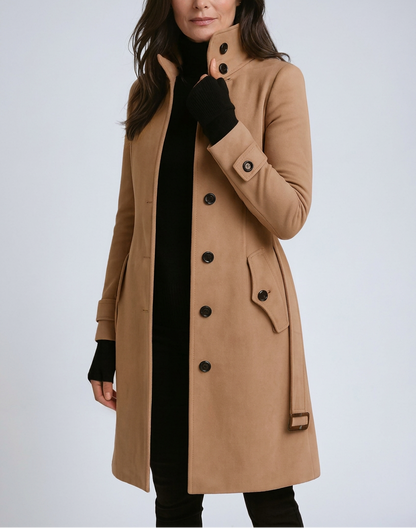 Women's Stand Collar Button-Up Longline Coat