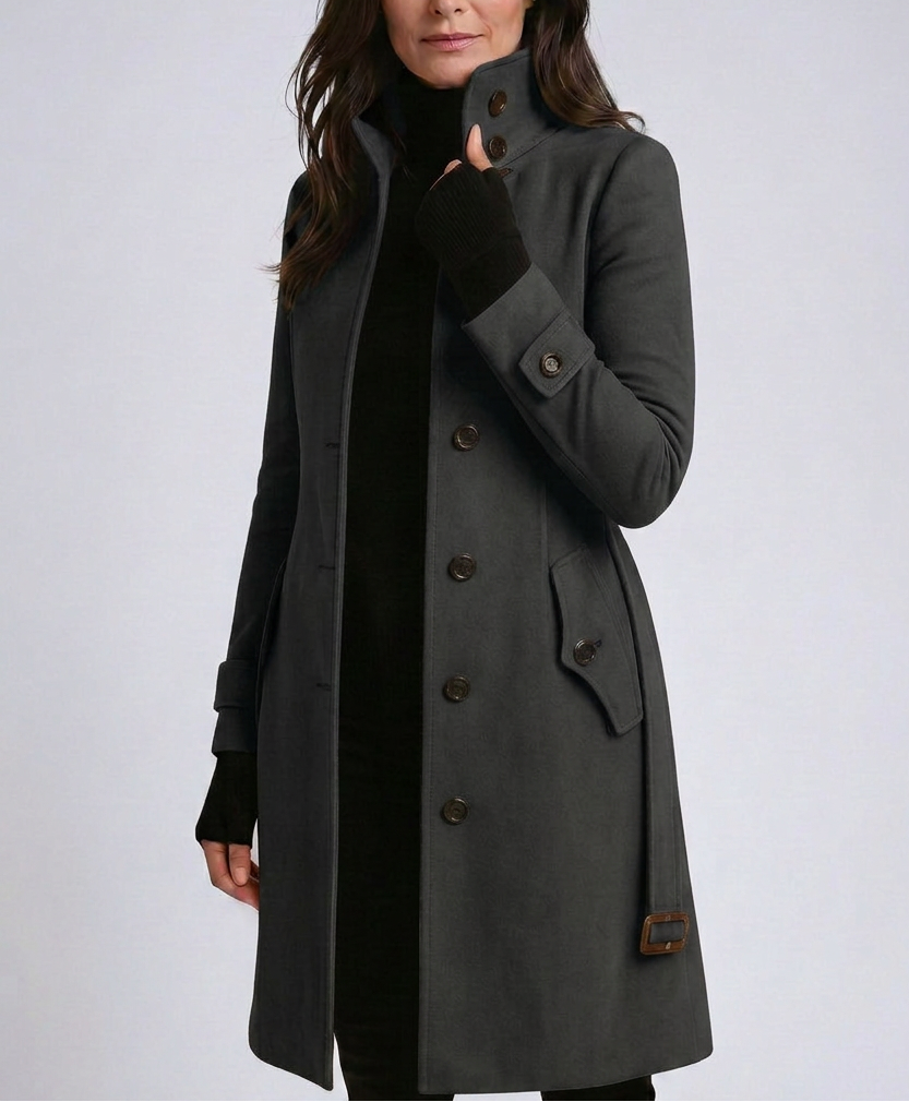 Women's Stand Collar Button-Up Longline Coat