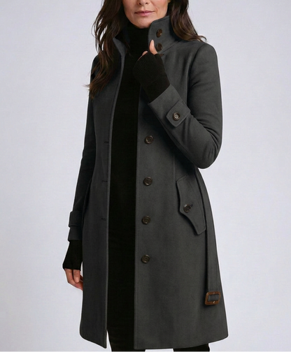 Women's Stand Collar Button-Up Longline Coat