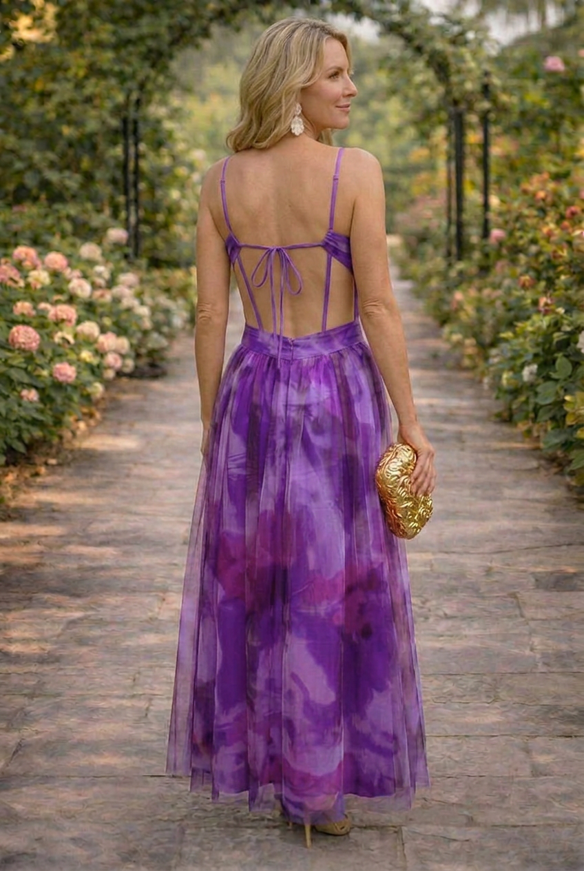 Floral Print High Waist Maxi Dress With Crisscross Straps