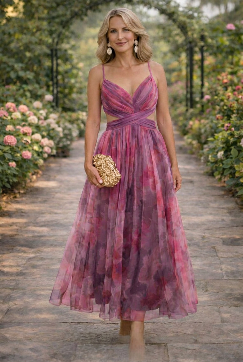 Floral Print High Waist Maxi Dress With Crisscross Straps
