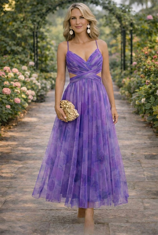 Floral Print High Waist Maxi Dress With Crisscross Straps