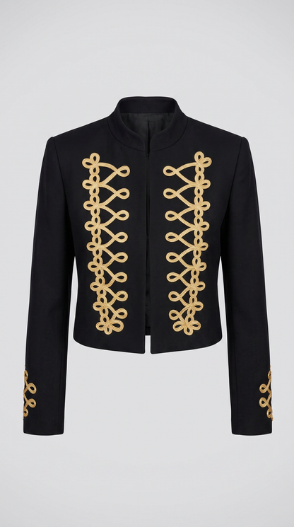Women's Cropped Military Jacket with Contrast Braid Detail