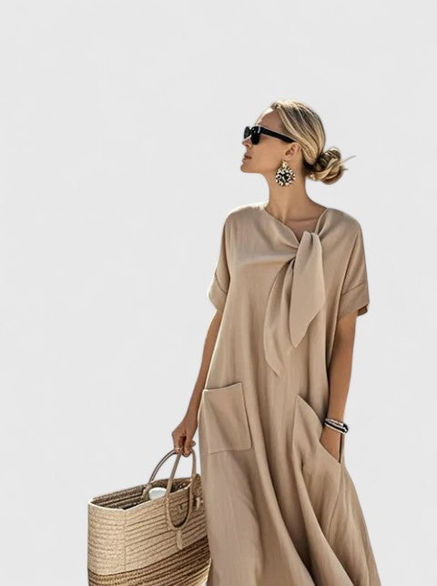 Elegant Neck Tie Dress With Pockets