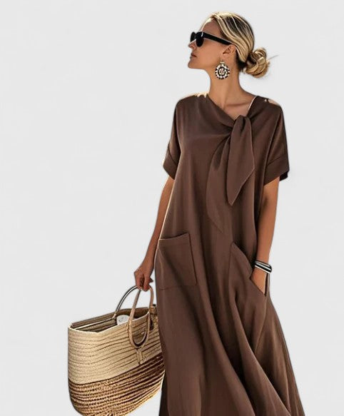 Elegant Neck Tie Dress With Pockets