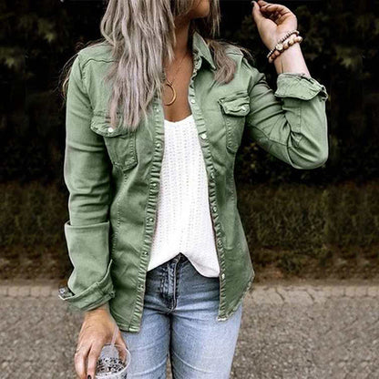 Women's Button-Up Shirt Jacket With Chest Pockets