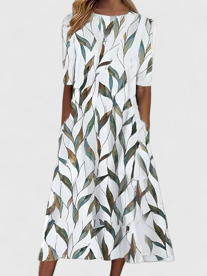 Floral Round Neck Midi Dress