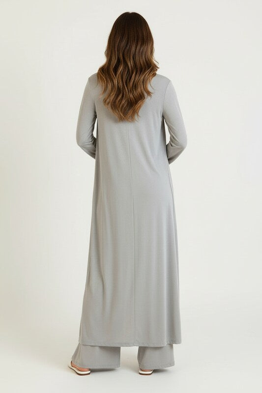 Three Piece Set with Fitted Top Pants and Kimono
