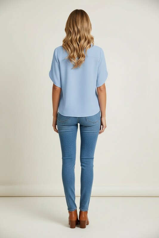 V Neck Blouse with Cap Sleeves and Flowy Fit