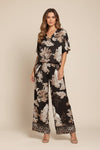 Printed V Neck Top and Flowing Pants Set with Relaxed Silhouette
