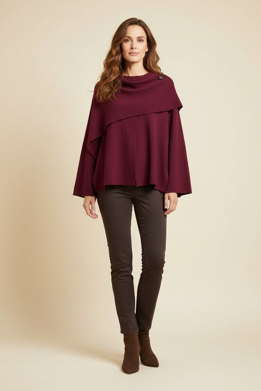 Draped Cape Coat with Relaxed Silhouette